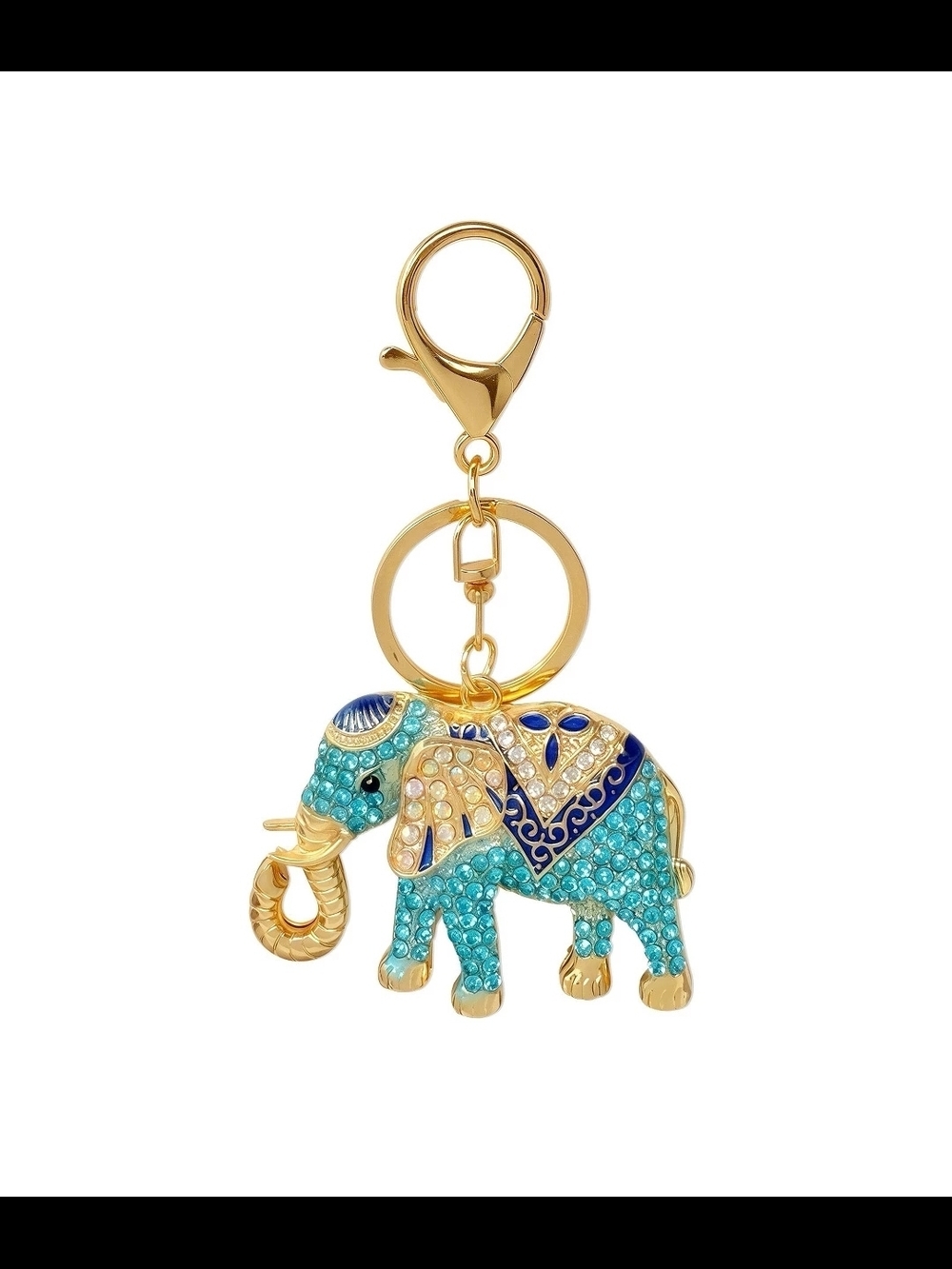 Gold-Tone Blue Crystal Elephant Keychain Charm - Picture 2 of 7